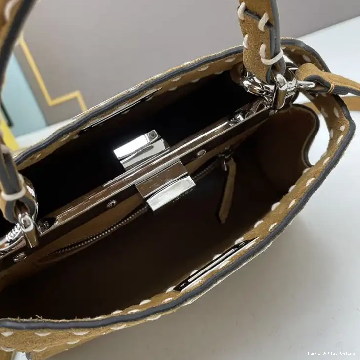 Affordable Brown Suede Fendi In Peekaboo Bag Iconic Stitching Mini 0614